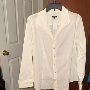 Talbots Cream Button-Up Blouse with rhinestone buttons